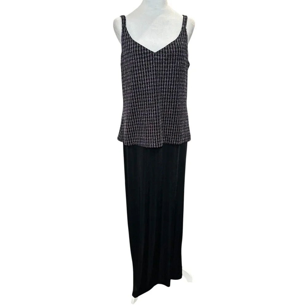 Alex Evenings Beaded‎ Formal Gown Size 12 Black Silver Spaghetti Strap Maxi